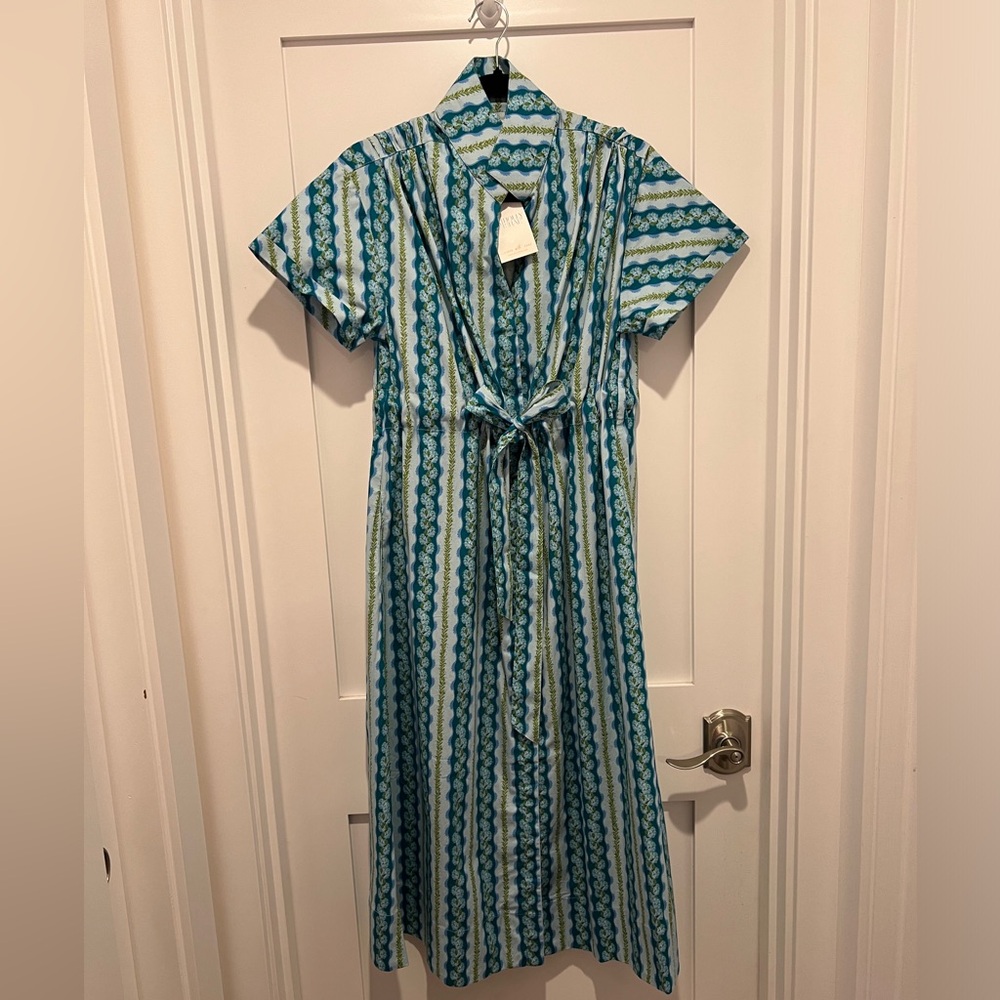Holly Shae Bria dress woman’s Cinch Tie-Waist Midi Dress in Teal and Blue